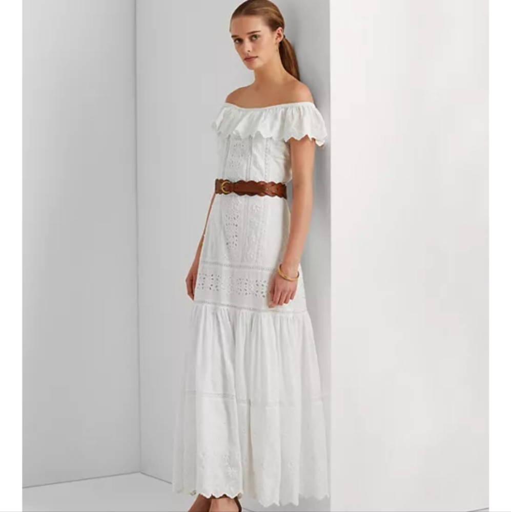 Lauren Ralph Lauren Eyelet Off the Shoulder Maxi Dress
